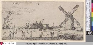 [Schlittschuhläufer links von einer Windmühle (Penicksveer); Skaters to left of a Windmill (Pennicks-Veer)]