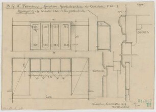 Fischer, Theodor; München; Bayerische Geschützwerke - Speisehaus - Garderobenschränke im DG (Grundriss, Ansicht, Schnitt, Detail)