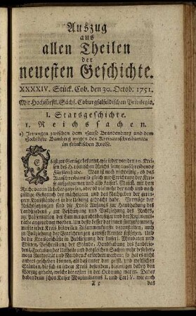 XXXXIV. Stück. Cob. den 30. Octob. 1751.