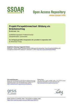 Projekt Perspektivwechsel: Bildung als Brückenschlag