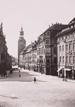 Bautzen, Innere Lauenstraße. Blick vom Hauptmarkt zum Lauenturm (Wiederaufbau 1739)