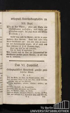 Das VI. Hauptstück. Orthographisches Verzeichniß gewisser zweifelhafter Wörter.