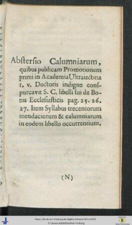 Abstersio Calumniarum, ...