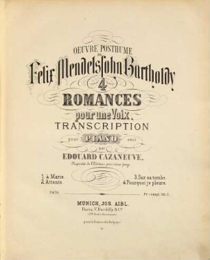 IV romances : pour 1 voix ; [oeuv. posthume]