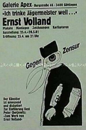 Veranstaltungsplakat zu einer Ausstellung von und mit Ernst Volland, in Göttingen