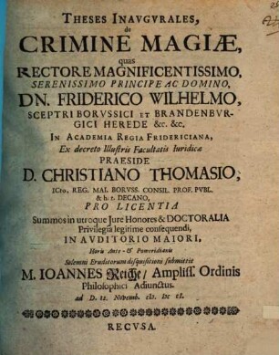 Theses Inavgvrales de Crimine Magiae