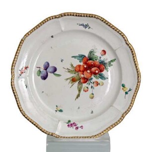 Teller mit Früchtedekor (Pflaumen; Beeren)