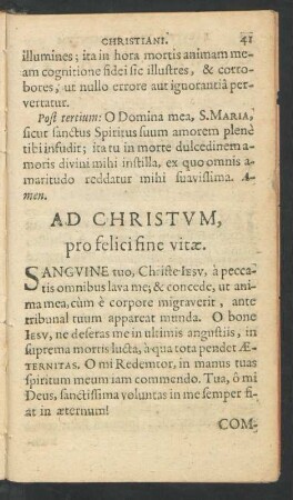 Ad Christum, pro felici fine vitae