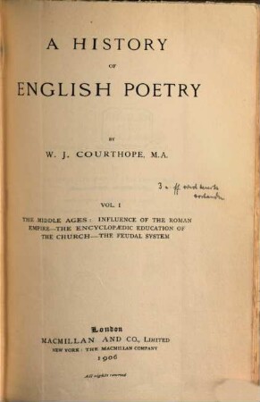 A history of English poetry, 1