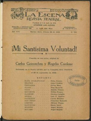 ¡Mi santísima voluntad! : comedia en tres actos