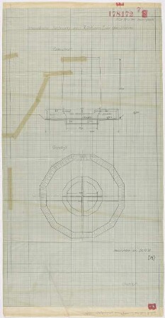 Kühlturm 1, Schematische Zeichnung vor dem Umbau (Grundriss, Schnitt)