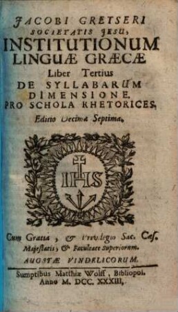 Institutiones linguae graecae : Cum indice graeco-latino, 3.