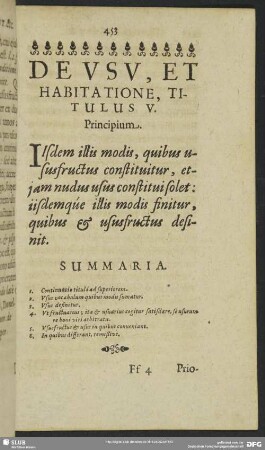 De Usu, Et Habitatione, Titulus V.