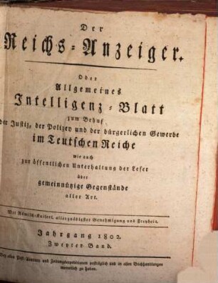 Kaiserlich privilegirter Reichs-Anzeiger. 1802, 2