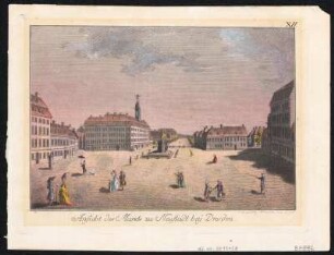 Ansicht des Neustädter Marktes zu Dresden in Richtung Hauptstraße, Kupferstich, 1778 : Ansicht des Markts zu Neustadt beÿ Dresden / C. G. Lang=Wagen del. - [Dresden] , 1778. - 1 Kunstbl. : Kupferstich ; 23 x 16 cm