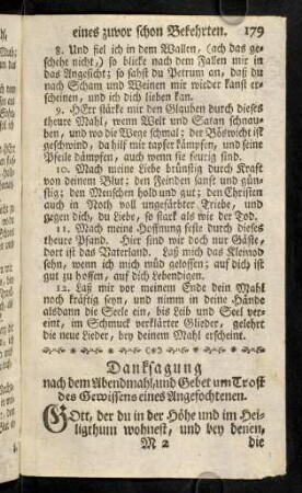 179-185, Danksagung nach dem Abendmahl, und Gebet um Trost des Gewissens eines Angefochtenen. Lied nach dem Abendmahl, eines zuvor Angefochtenen.