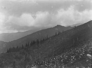 Fagaras-Gebirge : Blick auf das Fagaras-Gebirge. Im Hintergrund wolkenverhangen der Surul.