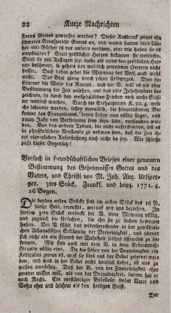 Versuche in freundschaftlichen Briefen einer genauern Bestimmung des Geheimnisses Gottes und des Vaters und Christi. St.3.