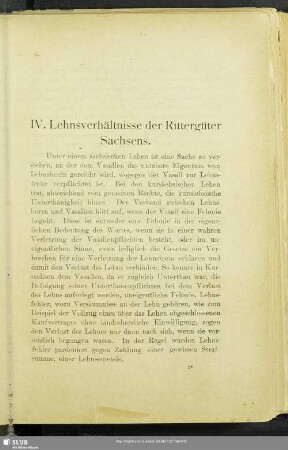 IV. Lehnsverhältnisse der Rittergüter Sachsens
