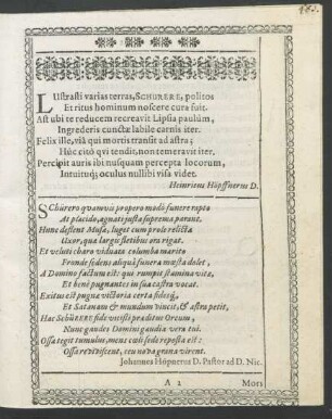 Schürero quamvis propero modò funere rapto [...]
