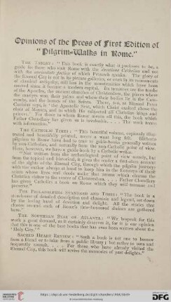 Opinions of the Press of first Edition of "Pilgrim-Walks in Rome"