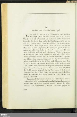IV. Wahre und Pseudo-Metaphysik