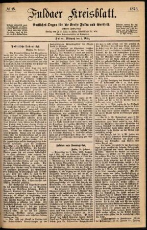 Ausgabe vom Mittwoch, den 01. März 1876.