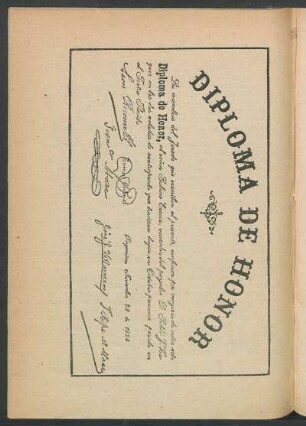 Diploma de honor [al señor Gabino Ezeiza]
