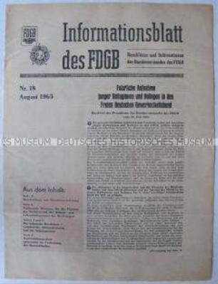 Informationsblatt des FDGB zur Aufnahme neuer Mitglieder