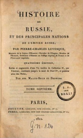 Histoire de Russie et des principales nations de l'empire Russe, 7. - 453 S.