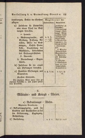 69-74, E. Militaire- und Kriegs-Wesen. - H. Amtserfordernisse, als Amtsbücher, etc.