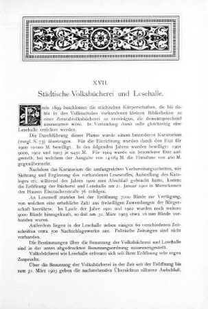 XVII. Städtische Volksbücherei und Lesehalle