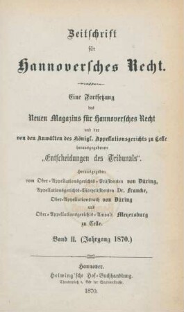 2.1870: Zeitschrift für hannoversches Recht