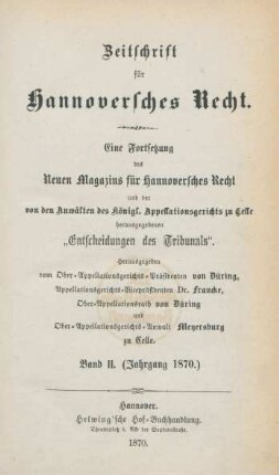 2.1870: Zeitschrift für hannoversches Recht