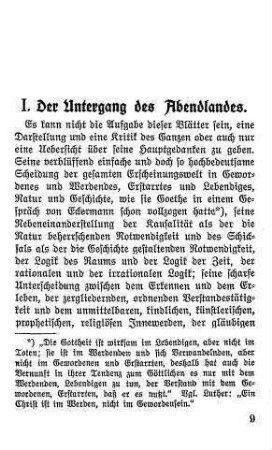 I. Der Untergang des Abendlandes