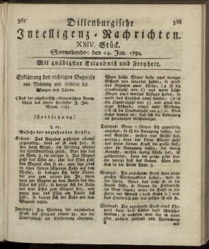 XXIV. Stück. Sonnabends: den 14. Jun. 1794.