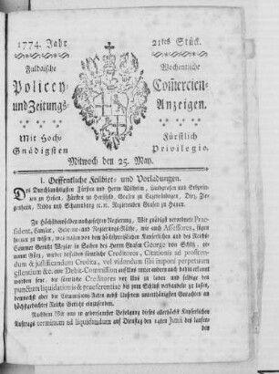 21tes Stück., Ausgabe vom 25. Mai 1774