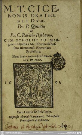 M. T. Ciceronis orationes duae pro P. Quintio & pro C. Rabirio Posthumo