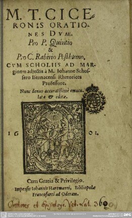 M. T. Ciceronis orationes duae pro P. Quintio & pro C. Rabirio Posthumo
