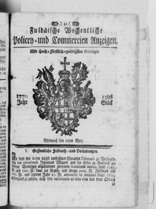 13tes Stück, Ausgabe vom 28. Merz 1770
