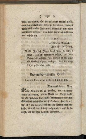 Zweyunddreyßigster Brief. Lovelace an Belford Esq. - Vierunddreyßigster Brief. Clarissa an Fräulein Howe.