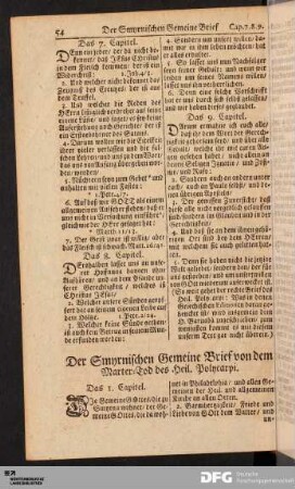 Der Smyrnischen Gemeine Brief von dem Marter-Tpd des Heil. Polycarpi.