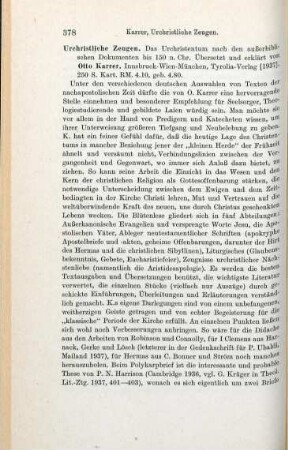 378-379 [Rezension] Urchristliche Zeugen