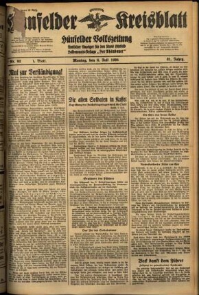 Erste Ausgabe vom Montag, den 08. Juli 1935.
