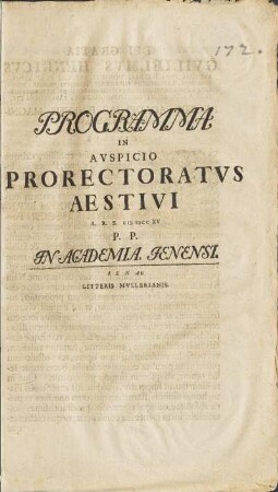 Programma In Avspicio Prorectoratvs Aestivi A. R. S. CIƆ IƆCC XV P. P. In Academia Ienensi.