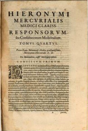 Hieronymi Mercvrialis Foroliviensis Medici Clarissimi Responsorum & consultationum medicinalium, 4