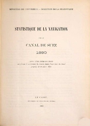 Statistique de la navigation par le canal de Suez. 1880 (1881)