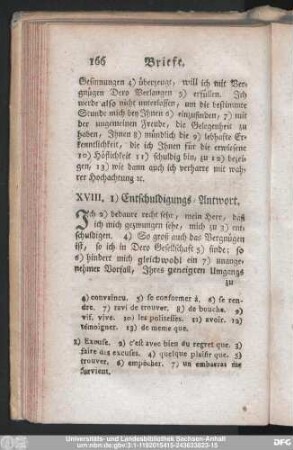 XVIII. Entschuldigungs-Antwort.