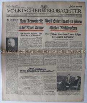 Tageszeitung "Völkischer Beobachter" u.a. zu stalinistischen Säuberungen in der Roten Armee und zur Lage der Deutschen im Sudetenland