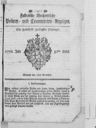 50tes Stück, Ausgabe vom 12. December 1770